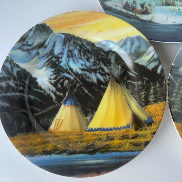 Native American Indian Cheyenne Scenic Collector's Wall Art Plates 3 Vintage - Picture 2 of 6